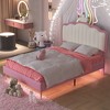 NicBex Twin/Full Size Princess Upholstered Bed Frame with Crown-Shaped Headboard and LED Light for Girls,Solid Wood Slats Support,Easy Assembly - 3 of 4