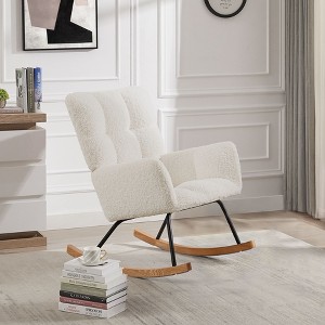 YOOCOZZ Upholstered Rocking Chair High-Back Lounge Chair - Comfy, for Nursing Baby, Reading/Napping - Off White - 1 of 4