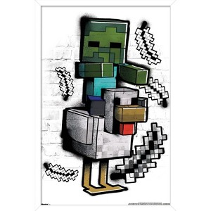 Trends International Minecraft: Metro Art - Chicken Jockey Framed Wall Poster Prints - 1 of 4