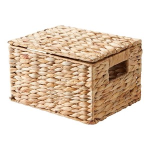 Attop Hyacinth Storage Basket with Lid Durable Handmade Woven Baskets Organizing Household Items - 1 of 4