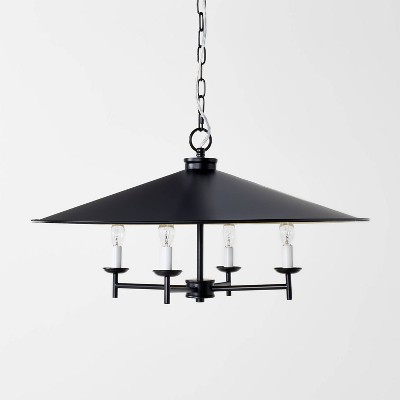 4-Arm Candlestick Chandelier with Large Metal Shade Black - Threshold™ designed with Studio McGee: UL Listed,Adjustable Height