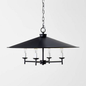 4-Arm Candlestick Chandelier with Large Metal Shade Black - Threshold™ designed with Studio McGee: UL Listed,Adjustable Height - 1 of 4