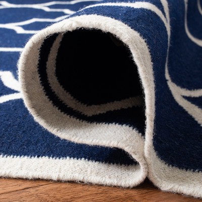 Navy and Ivory Geometric Wool Square Area Rug