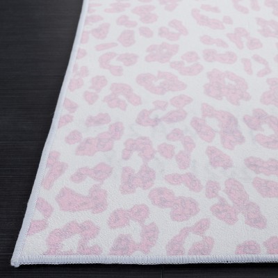 Ivory and Pink Faux Fur Rectangular Washable Area Rug