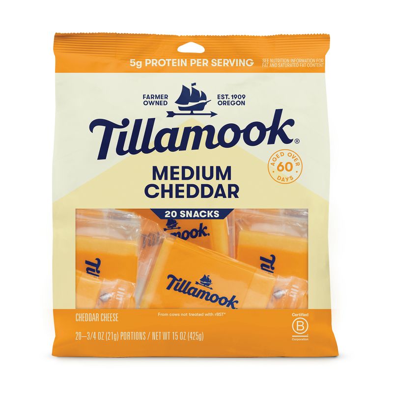 Tillamook Medium Cheddar Cheese Snack Portions - 15oz/20ct, 1 of 5
