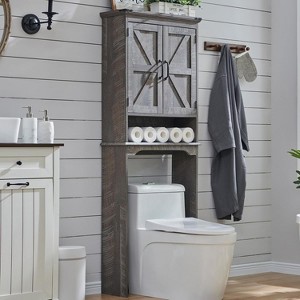 SinCiDo 67" Over The Toilet Storage Cabinet, Farmhouse Bathroom Floor Cabinets with Adjustable Shelf & Door - 1 of 4