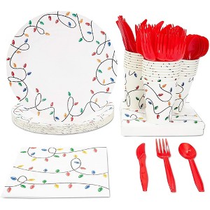 Juvale Serves 24 Merry Christmas Xmas Holiday Festive Party Supplies, 144PCS Plates Napkins Cups, Favors Decorations Disposable Paper Tableware - 1 of 4