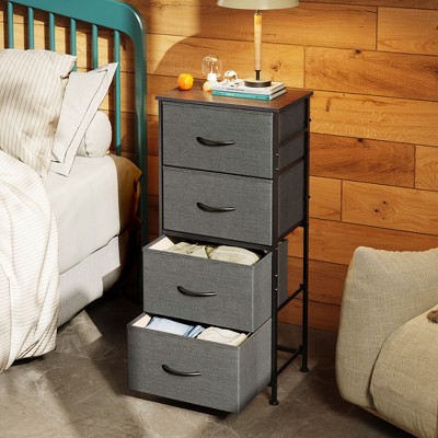 Dresser 4-Drawer Fabric Storage Tower Organizer for Bedroom, Hallway, Entryway, Closets with Steel Frame, Wood Top, Easy Pull Handle