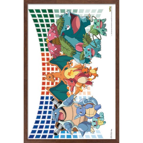 Trends International Pokémon - Kanto Region Framed Wall Poster Prints  Mahogany Framed Version 14.725 x 22.375