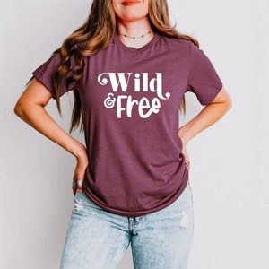 Simply Sage Market Wild And Free Words Short Sleeve Tee - L - Plum - 1 of 4