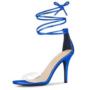 Allegra K Women's Opened Toe Clear Strap Stiletto Heel Lace Up Sandals - 1 of 4