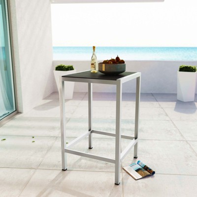 Petite Silver Gray Aluminum Square Outdoor Bar Table
