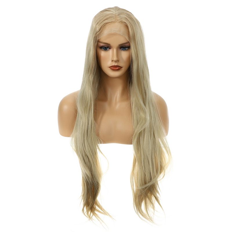 Unique Bargains Women's Long Straight Hair Lace Front Wigs with Wig Cap 26" Brown Light Gold Tone 1 Pc, 1 of 7