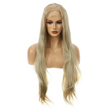 Unique Bargains Women's Long Straight Hair Lace Front Wigs with Wig Cap 26" Brown Light Gold Tone 1 Pc