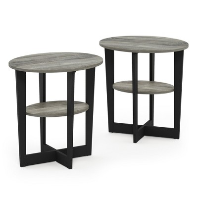 Furinno JAYA Oval End Table, Side Table, Nightstand, French Oak/Black, Set of 2