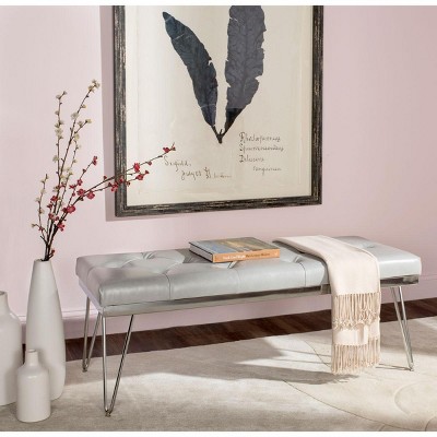 Marcella Gray Tufted Bench with Chrome Legs