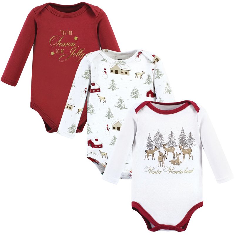 Hudson Baby Infant Girl Cotton Long-Sleeve Bodysuits, Girl Holiday Village, 1 of 7