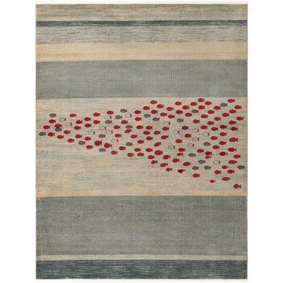 Modern Kashkuli Gabbeh 8'x10' Blue Stripe Polypropylene Area Rug