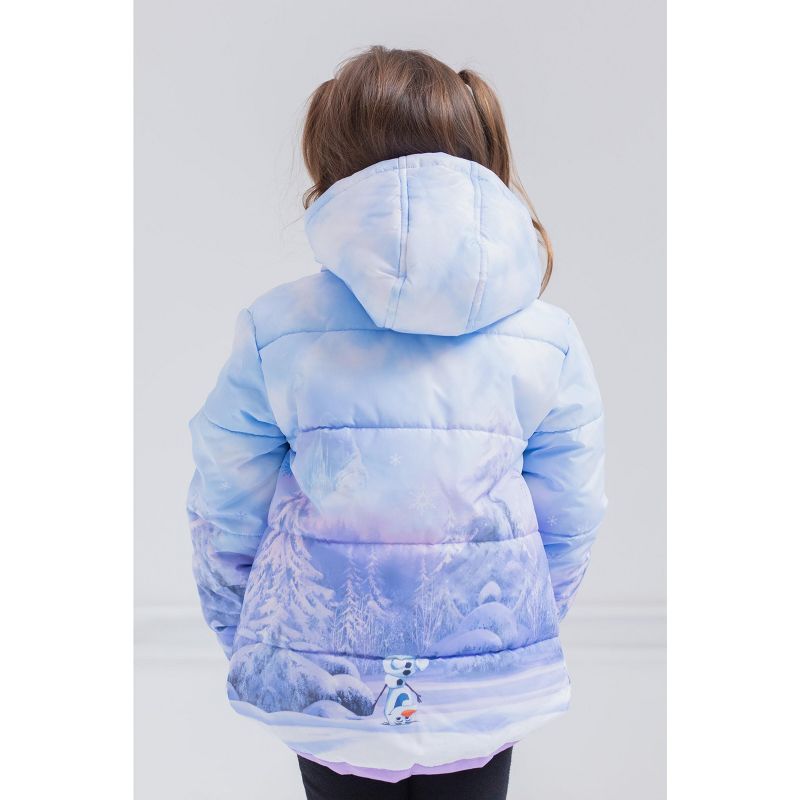 Disney Frozen Princess Anna Elsa Girls Zip Up Winter Coat Puffer Jacket Toddler, 4 of 9