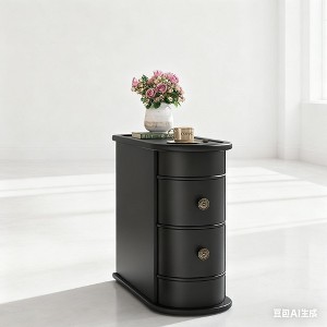 Gulches Wood End Table (Black) 2-Drawer Narrow Side Table, No Assembly Required Slim Chair Side Table with Finished Back - 1 of 3