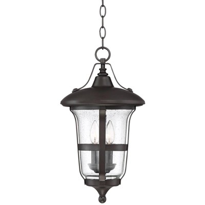 John Timberland Outdoor Ceiling Light Hanging Lantern Bronze 19" Clear Seedy Glass for Exterior House Porch Patio Deck