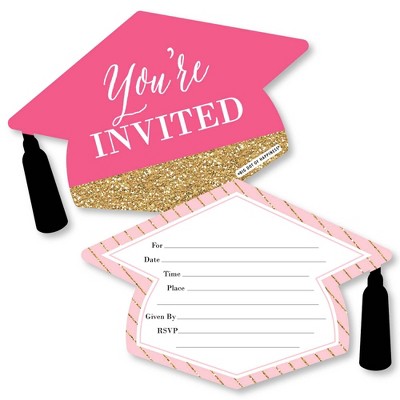 Big Dot of Happiness Dream Big - Shaped Fill-in Invitations - Graduation Party Invitation Cards with Envelopes - Set of 12