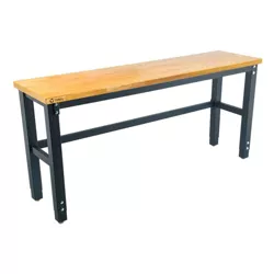TRINITY Wood Top Adjustable Rubberwood Work Table with Steel Telescoping Legs for Garage or Workshop, Black