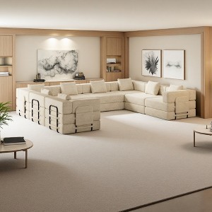 8-Seater Corduroy Fabric Folding Convertible Sofa Bed with Side Storage & Cushions - 1 of 4