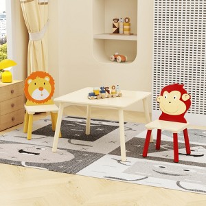 ORRD 5-Piece Kids Table & Chair Set, Wooden Cartoon Animal Table with 4 Chairs for Ages 3-8 (Large Table) - 1 of 4