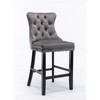 CLIHOME Set of 2 Bar Chairs, Contemporary Velvet Upholstered Barstools with Button Tufted Decoration and Wooden Legs - 2 of 4
