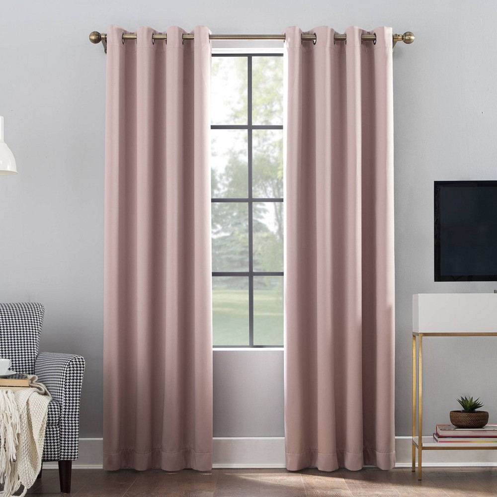 52"x54" Sun Zero 100% Blackout Oslo Theater Grade Grommet Curtain Panel Blush Pink: Solid Polyester, Indoor Use