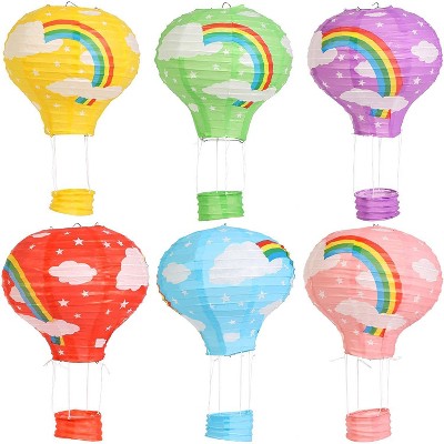 Blue Panda 6-Pack Hot Air Balloon Paper Lanterns Rainbow Design for Party Decorations, 10 x 14 in