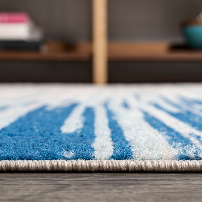 Coastal Breeze Linear Stripe Synthetic 3x5 Blue/Cream Rug