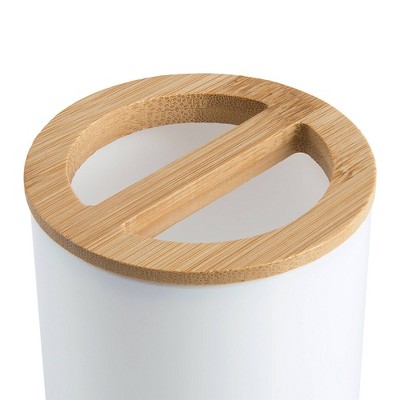 White and Natural Bamboo 4-Piece Bathroom Accessory Set