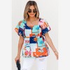 Amaryllis Women’s Abstract Palm Print Square Neck Peplum Top Short Flutter Sleeves Lightweight Fabric Relaxed Fit - 2 of 4