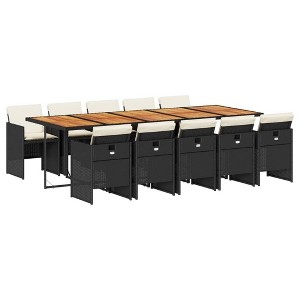 vidaXL Patio Dining Set with Cushions - 11 Piece Poly Rattan Furniture, Black/Brown - Garden/Backyard/Patio Use - 1 of 4