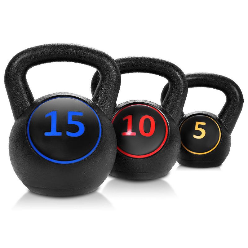 Costway 3-Piece Kettlebell Weights Set, Weight Available 5,10,15 lbs, HDPE Kettlebell for Strength and Conditioning, 1 of 11
