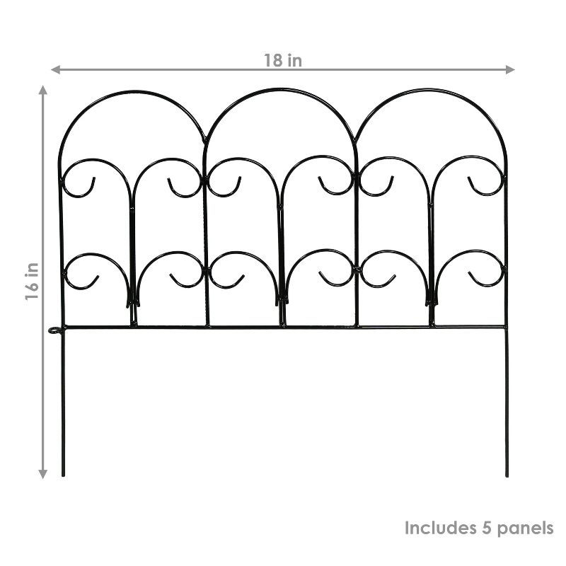 Sunnydaze Outdoor Lawn and Garden Metal Victorian Style Decorative Border Fence Panel Set - 7' - Black - 5pk, 3 of 10