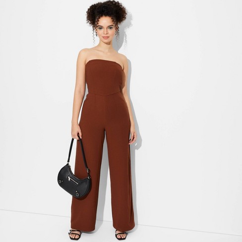 Women's Wide Leg Tube Jumpsuit - Wild Fable™ Brown Xs : Target