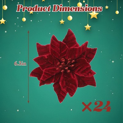 GAOMON 24PCS Velvet Poinsettia Flowers with Glitter - 6.3 in Artificial Christmas Flowers for Wreaths, Centerpieces and Holiday Decor，Very festive
