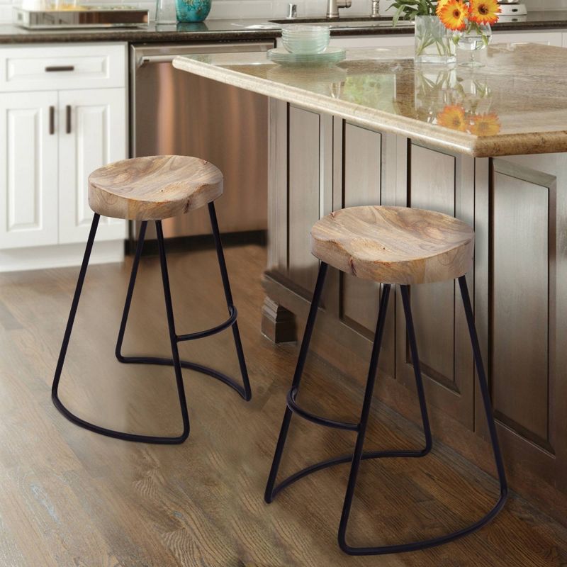 Wooden Saddle Seat Barstool Brown and Black - The Urban Port, 6 of 13