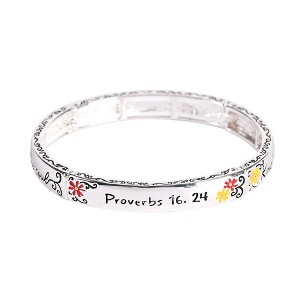 Dicksons Sweet to The Soul Honey Bee Flowers Engraved Proverbs Verse Women's One Size Silver Plated Stainless Steel Everyday Four-Tile Stretch - 1 of 4