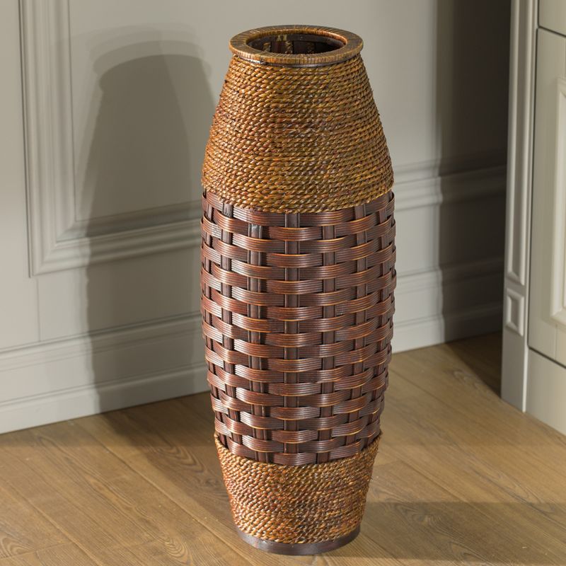 Uniquewise Antique Cylinder Style Floor Vase For Entryway or Living Room, Bamboo Rope, Brown 26" Tall, 5 of 6