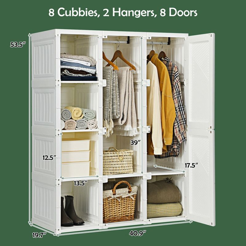 Costway Portable Closet Clothes Foldable Armoire Wardrobe Closet w/8 Cubes Hanging Rods, 2 of 11