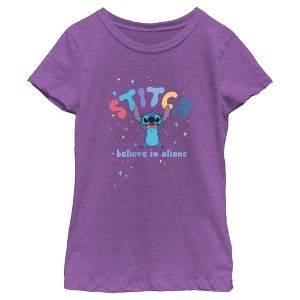 Girl's Lilo & Stitch Believe in Aliens Stitch T-Shirt - 1 of 4