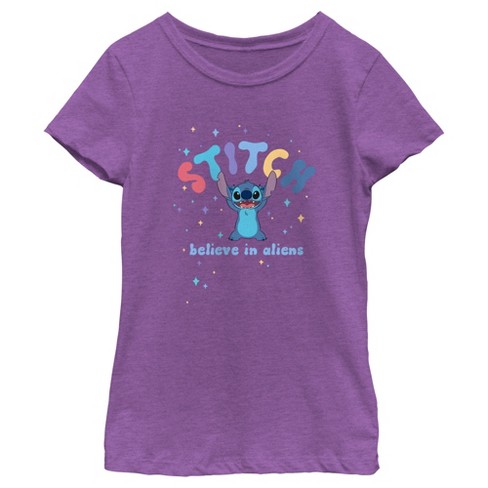 Girl's Lilo & Stitch Believe In Aliens Stitch T-shirt - Purple Berry