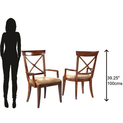 Brown Velvet Upholstered Cross Back Arm Chair