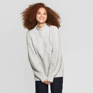 Women's Mock Turtleneck Pullover Sweater - A New Day™ Heather Gray M