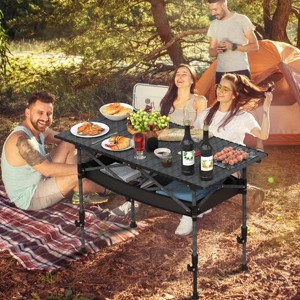 Portable Folding Camping Table With Adjustable Height Rustproof Carbon Steel Foldable Roll-Up Camping Table - 1 of 4