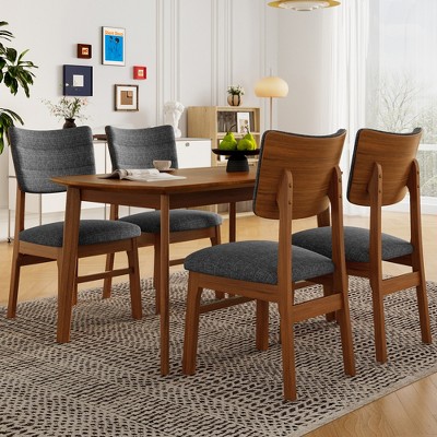 JUJABU 5-Piece Mid-Century Dining Set with Rectangular Table and 4 Upholstered Chairs, Space-Saving Design for Kitchen or Dining Room
